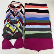 No Logo Seamless Yoga Set Women Workout Scrunch Leggings Set Strappy Halter Sports Bra Fitness Gym Clothing Workout Set 2 Pieces