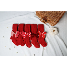 Infant Baby Christmas Ribbed Pantyhose, Girls Stretch Mid-Rise Tights with Bows Warm Stockings for Winter , 6Months-6Years