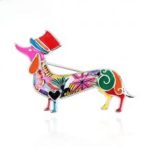 WEVENI Statement Alloy Enamel Dachshund Dog Hat Brooches Pin For Women Ladies Teen Decoration Accessories Novelty Scarf Jewelry