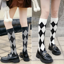 Long Socks Women Stockings Organic Cotton Diamond Warm Thigh High Ladies Girls Street Fashion Young Casual Knee Socks Harajuku