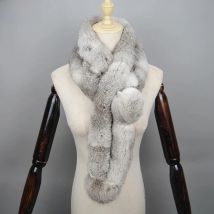 2025 New Arrival Winter Real Rabbit Fur Scarf Women Long Warm Genuine Rabbit Fur Scarves Female Knit Fluffy Pompoms Fur Scarves