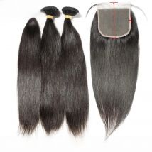 10A Straight Hair With HD 5x5 Lace Closure New Star Cuticle Aligned Brazilian Virgin Hair Bundles & Transparent 5x5 Lace Closure