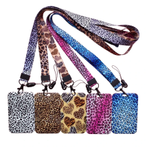 Fashion Leopard Pattern Wholesale Ladies Lanyard ID Badge Holder High Quality  ABS Slide Design ID Card Holder