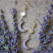 Charming Stone Crescent Moon Sun Earrings Phase Boho Witchy Brass Hippie Delicacy Novelty Jewelry Women Gift Metal Statement