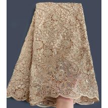 Plain Gold Heavy Cord Embroidery French Lace Shiny Sequins African Mesh Fabric floral traditional Wear Sewing Cloth