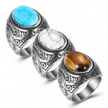 HNSP 316L Stainless Steel Boho Natural Stone Ring For Men Women Vintage Jewelry Tiger Eyes Rings Finger Accessories