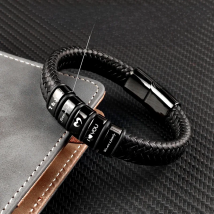 MingAo Free Custom Family Name Bracelets For Men's Stainless Steel Leather Bead Charm Bracelet a Couple's Anniversary women Gift