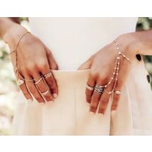 100% 925 Sterling Silver Slave Chain Bracelet Connected Finger Ring Bling AAA Sparking Cz Zirconia Handlets Layers Jewelry Women