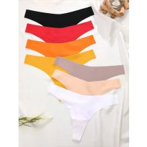 7Pcs Women Ice Silk Seamless Underpants Panties Sexy V-Waist Sport Thongs Low Rise 10 Soild Colours Breathable G-strings XS-XL