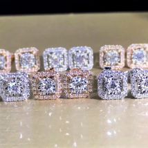 Huitan Simple Square Shaped Stud Earrings for Women Full Cubic Zirconia Shiny Wedding Jewelry Statement Earrings Wholesale Lots