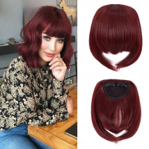 Leeons Synthetic Fringe Bangs Hair Extensions Clip In Bangs 6 Inch Short Straight Hairpiece Front Neat Bang Two Side Burgundy