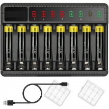 8 Slot Smart Battery Charger LED Display for AA/AAA NiMH Rechargeable Batteries