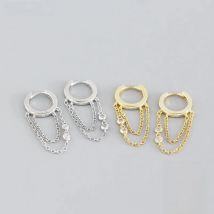 CCFJOYAS 7.8MM 925 Sterling Silver INS Geometric Tassel Chain Small Hoop Earrings for Women European and American Fashion Jewelr