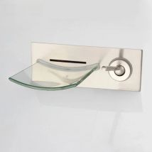 Wall Mount LED Brass Concealed Glass Waterfall Bathroom Sink Mixer Tap Brushed Nickel Color Change Basin Faucet NL705
