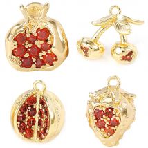 4PCS 24K Gold Color Brass and Zircon Fruit Charms Pendants Jewelry Making Supplies Necklaces Earrings Diy Findings Accessories