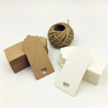 100pcs White Brown Hollow Heart Paper Hang Tags DIY scallop Label Wedding Gift Decorating Tag Luggage Note 15M Rope 9*4cm