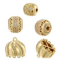 ZHUKOU 18K Golden Plated Inlaid Zirconia DIY Handmade Bracelet Necklace Jewellery Accessories Beads:VZ464 VZ465 VM28