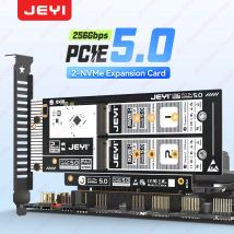 JEYI Dual M.2 NVMe zu PCIe 5.0 Erweiterungskarte 256 Gbit/s, unterstützt X8/X16-Steckplätze für 2280/2260/2242/2230 NVMe SSDs, Soft-RAID-Unterstützung