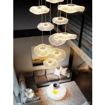 Lotus Leaf Pendant Lamp Apartment High Hall Chandelier Indoor Stairwell Hanging Lamp Chinese Style LED Stair Lighting Decoration