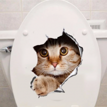 Lovely Cat Dog 3D Wall Stickers Hole View Bathroom Toilet Decals Living Room Home Decor Poster Cute Animals Waterproof Wallpaper