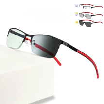 KJDCHD Titanium alloy Photochromic Men Reading Glasses Chameleon CR-39 Resin Aspheric Glasses Lenses +1.00 +1.50 +2.00 +2.50