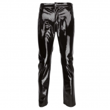 Men Wet Look Patent Leather Full Length Pants Boys Black Glossy Mid Waist Straight Trousers Bar Nightclub Stage Show Costumes