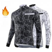 KEMALOCE Winter Cycling Jackets Men Fleece Long Sleeves High End Bike Jackets Black&White Thermal Fabric MTB Bicycle Clothing