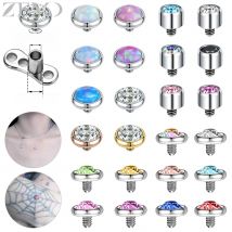 ZEMO 1 Piece 16G Stainless Steel Dermal Anchor Top 3MM/4MM Colorful CZ Crystal Micro Skin Diver Piercings Surface Body Piercing
