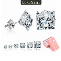 LUXUSTEEL 6 paia/scatola di forma quadrata CZ orecchini di cristallo set per le donne uomini gioielli di moda in acciaio inossidabile color argento 3-8mm