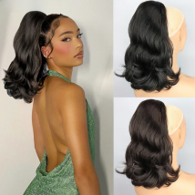 NICESY Synthetic Tail Warping 18" Kinky Drawstring Curly Ponytail Hairpiece With 2 Clips Hair Extension Black For Women