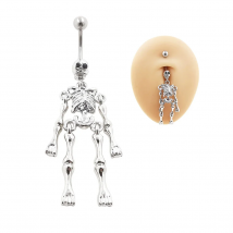 JHJT 1pc 14G Skull Belly Button Rings Stainless Steel Dangle Skeleton Body Navel Belly Rings Piercing Jewelry for Halloween