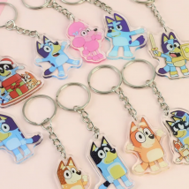 20pcs Bluey Figures Acrylic Keychain Anime Peripheral Bingo Family Student School Bag Pendant