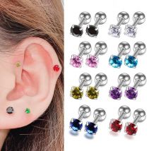 1 Pair 4mm Medical Stainless Steel Multicolor Crystal Stud Earrings for Women Ear Bone Nail Cartilage Earring Body Jewelry Gifts