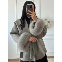 Tossy Fox Fur Wool Overcoat Women's Short Coat Office Lady Elegant Double-sided Woolen Coat 2025 New Cardigan Jackets Loose Wool