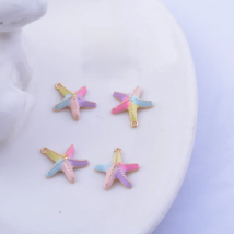 6pcs 13*14mm Colorfull Copper Enamel Starfish Charms High Quality Gold Color Animal Pendant For Girl's Earring Necklace