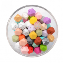 LOFCA 15pcs 17mm Hexagon Silicone Beads for DIY Teething Necklace Pendant Silicone Teething Beads Food Grade Teething Beads