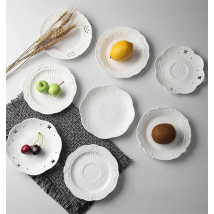 6inch, white embossed porcelain serving dish, ceramic kitchen plates, wedding plates for decoration, party buffet fruit plate