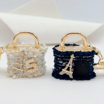 Cute Mini Coin Purses  Keychain with Eiffel  Tower and Number 5 Small Earphone Box Fabric Bag Key Ring