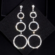 New Style Long Dangle Earrings For Women Silver Color Crystal Circles Hanging Earrings Bridal Wedding Jewelry Wholesale WX004