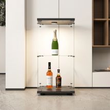 Anajqaqia Armadietto in vetro a 2 strati, Vetrina in vetro con LED e serratura, in piedi per soggiorno, camera da letto, ufficio, Nero