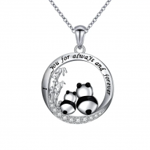 Harong Animal Panda Bear Necklace Couple I Love You For Always And Forever Round Crystal Pendant Jewelry Chain Mother Lover Gift