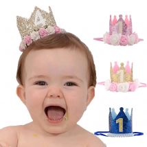 1st Birthday Crown Hat Baby 1 2 3 Year Old Birthday Flower Crown Caps Baby Shower Birthday Party Decorations Hair Accessories