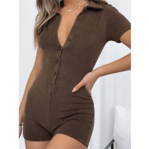 CHRONSTYLE Women Y2K Rompers Short Sleeve Buttons Up Jumpsuits Bodycon Slim Fit Streetwear Solid Party Playsuits Biker Shorts