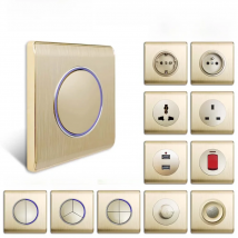 Wallpad Plastic Panel With Gold Edge Wall Light Switch With Large Circle LED Indicator EU UK Socket USB Charge Port