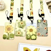 1pcs Flowers Women Work Card Holder Name ID Card Cover Plastic Work Card Identity Badge ID Card Bags Business Case with Lanyard