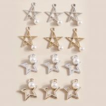 Leslie 10pcs Gold Silver Color Pearl Star Charms for Bracelet Earrings Making Accessories Pendants Necklace Diy Jewelry