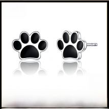 WOSTU Paw Dog Footprint Black Stud Earrings 925 Sterling Silver For Women Silver 925 Jewelry Small Earrings FIE757