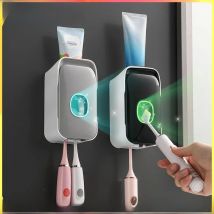 MENGNI Automatic Toothpaste Dispenser Wall-Mounted Bathroom Toothpaste Squeezer Punch-Free Toothbrush Holder Rack Bathroom Acces