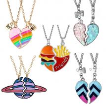 Honey Sister Love Couple Hamburg Fries Earth Pendant Best Friends Necklace Rainbow Broken Heart BFF Friendship Choker Gifts