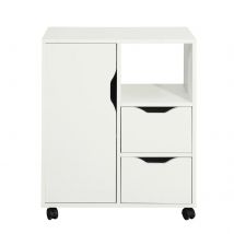 SoBuy FBT105-W mesa impresora con 2 cajones y 1 puerta archivos armario rollo contenedor carrito de oficina carrito lateral contenedor de oficina Blanco